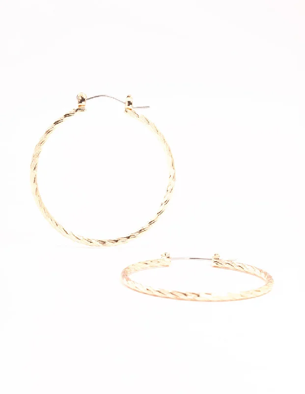 Long Silver Earrings-Fine Rope Gold Hoop Earrings