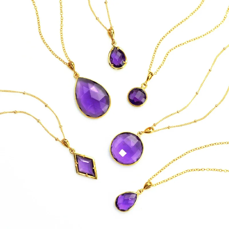 Adjustable Gold Necklace-Purple Amethyst Necklace : February Birthstone