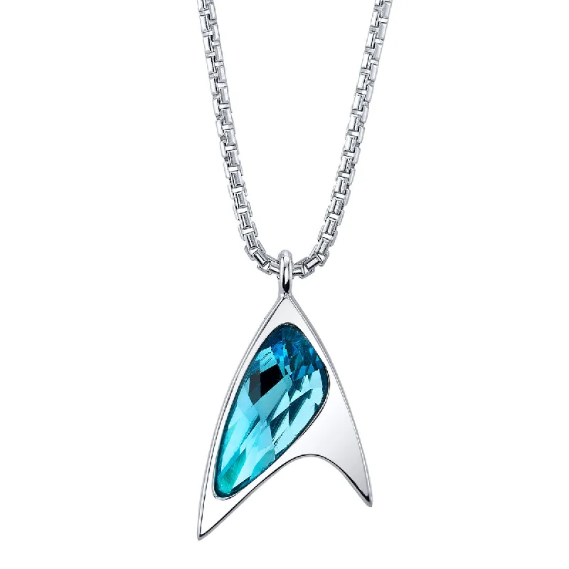 Silver Name Necklace-Star Trek X RockLove Blue Crystal Delta Pendant