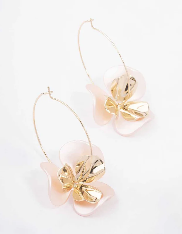 Geometric Stud Earrings-Gold & Blush Wire Flower Drop Earrings