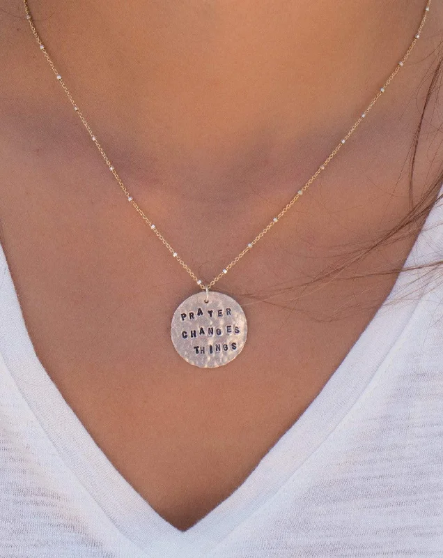 Long Silver Chain Necklace-Hand Stamped Disk ~  Sterling Silver~MN030