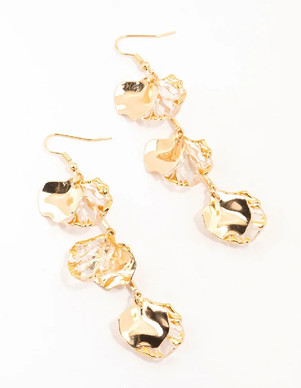 Small Hoop Earrings-Gold Holographic Petal Bar Drop Earrings