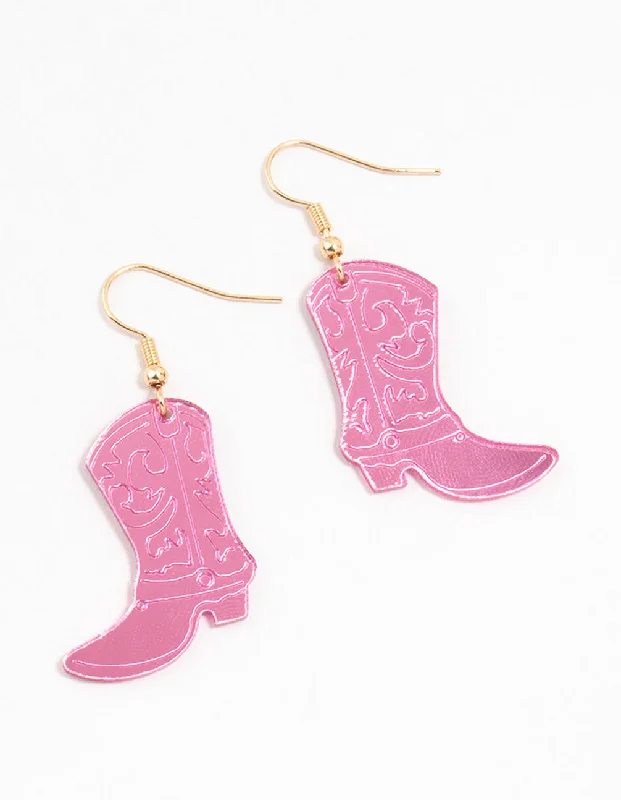 Butterfly Shape Earrings-Pink Acrylic Cowboy Drop Earrings